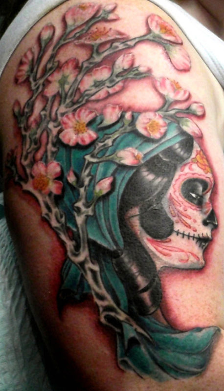 Cherry Blossom Gypsy Tattoo On Shoulder