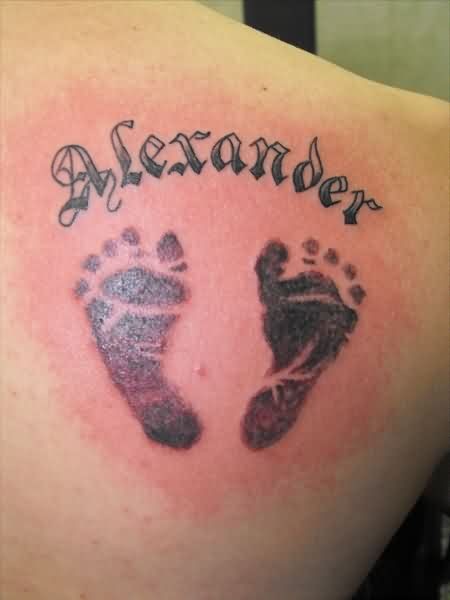 Child Footprints Lettering Tattoo