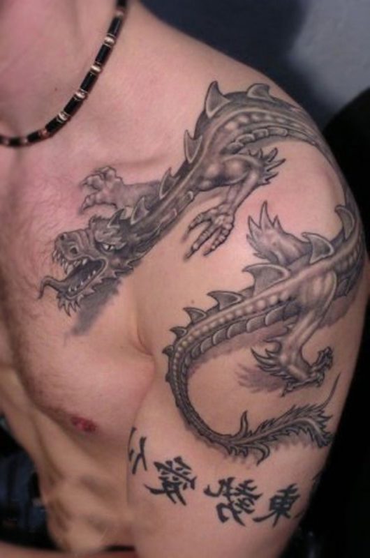 Chinese Black Dragon Tattoo On Shoulder