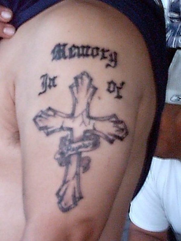 Christ Cross Tattoo On Shoulder