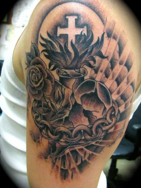 Christian Tattoo On Left Shoulder