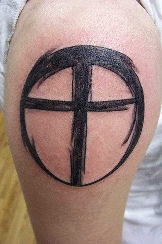 Circular Cross Shoulder Tattoo