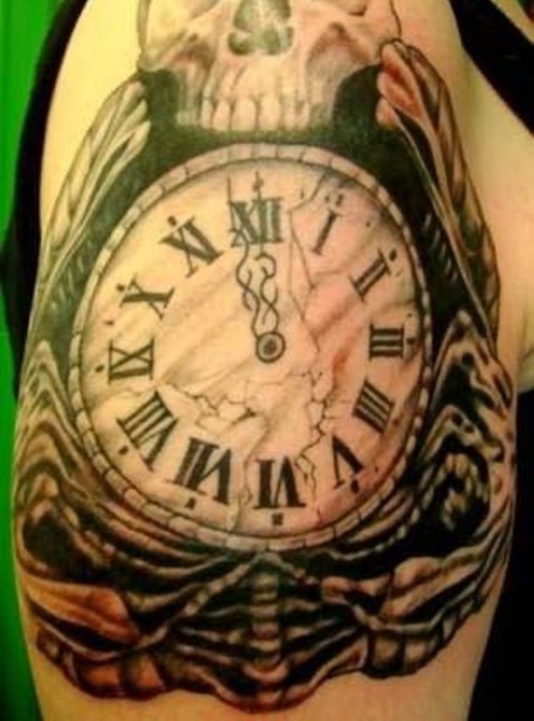 Skull Clock Tattoo Design