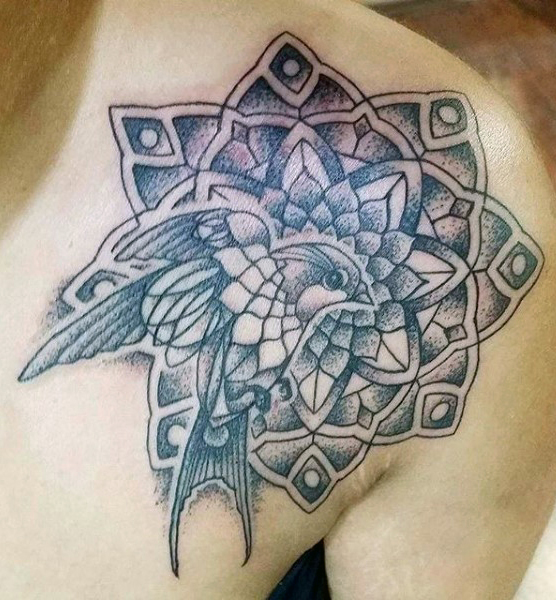 Classy Sparrow And Mandala Tattoo