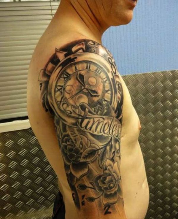 Clock Shoulder Tattoo Design