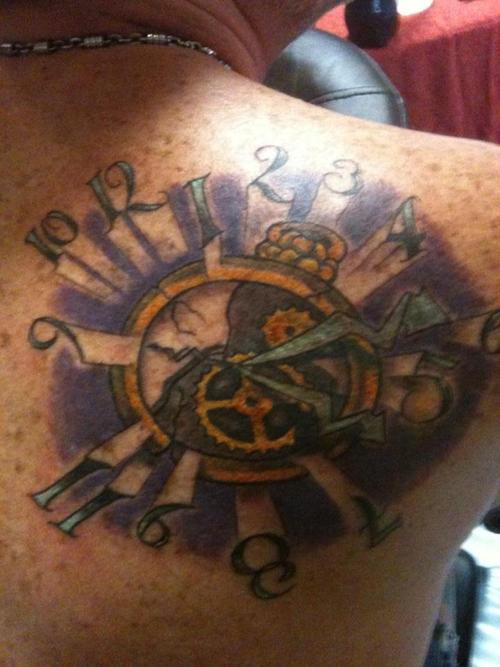 Clock Tattoo Design On Shoulder Back