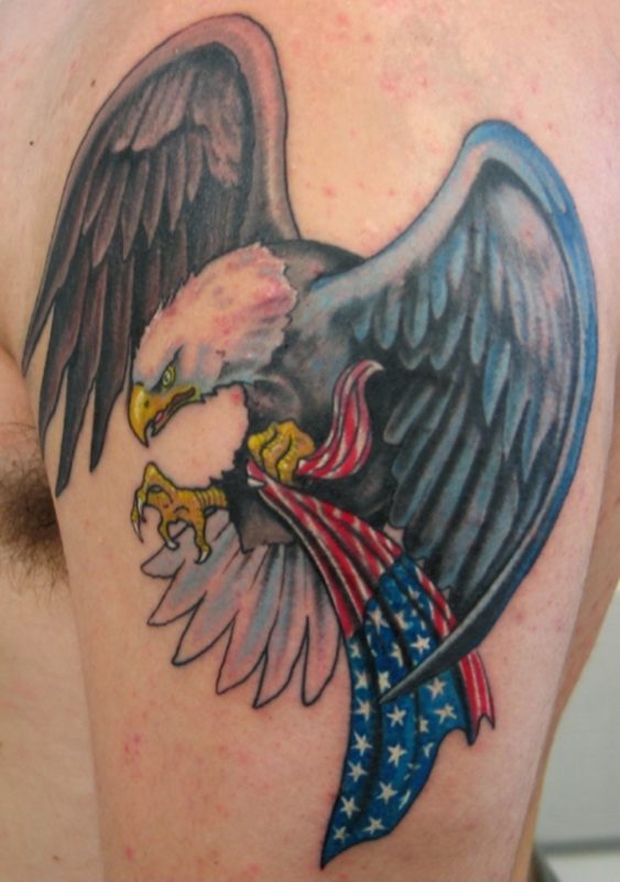 Colorful Eagle Shoulder Tattoo