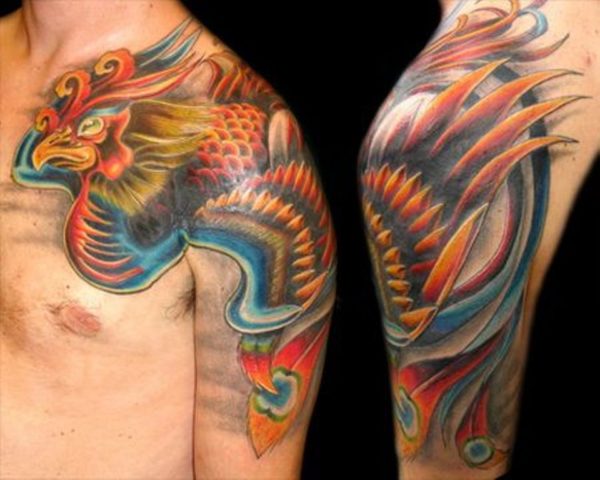 Colorful Phoenix Shoulder Tattoo Design