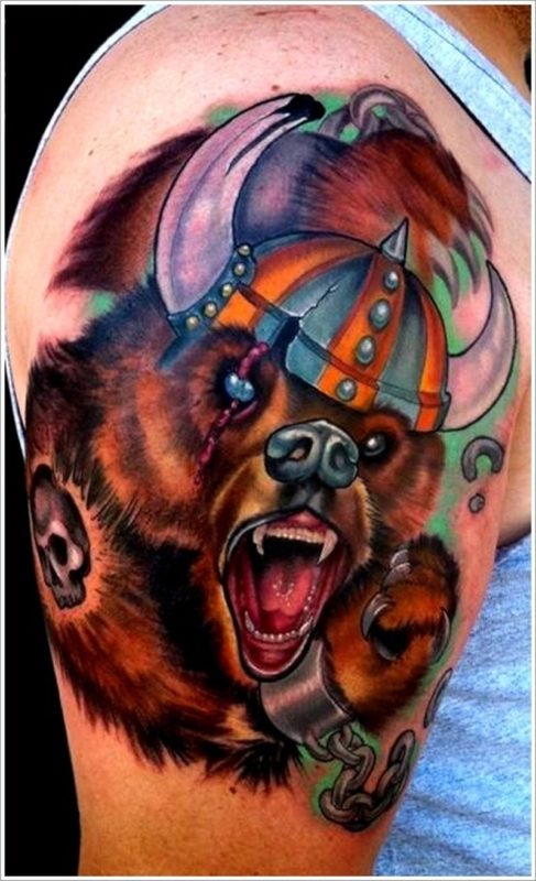 Colored Bear Viking Tattoo