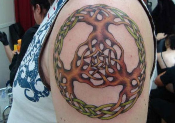 Colored Circular Celtic Shoulder Tattoo