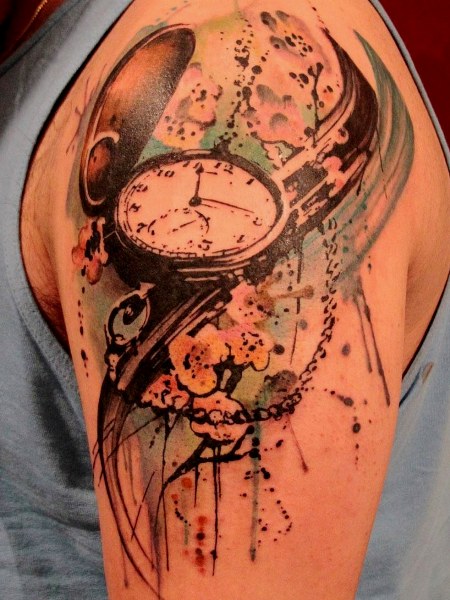 Colored Clock Tattoo Design