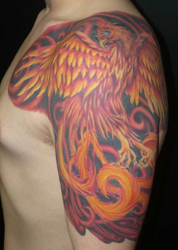 Colored Half Sleeve Shoulder Phoenix Tattoo
