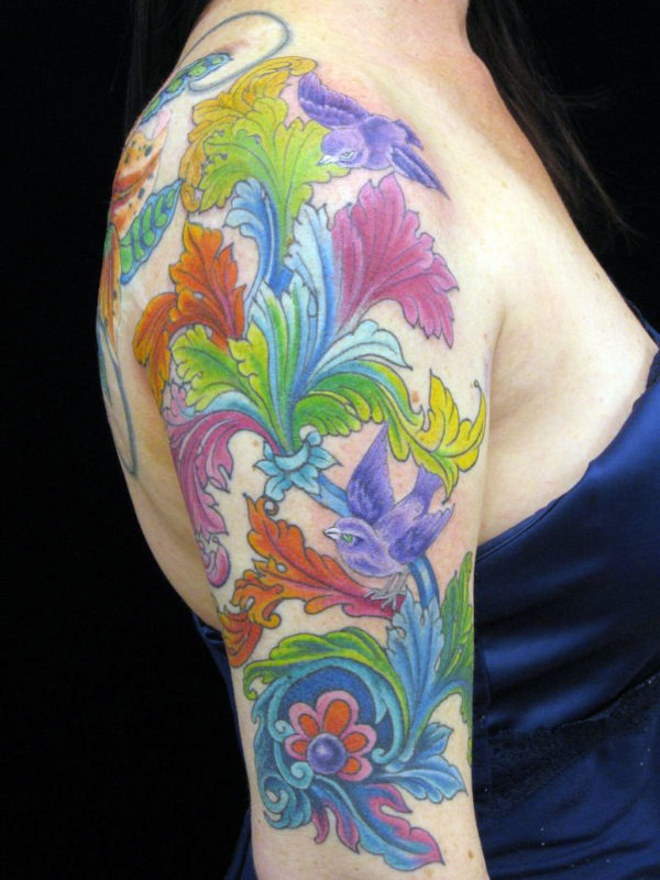 Colored Half Sleeves Shoulder Tattoo