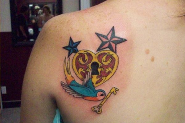 Colored Heart Nautical Tattoo