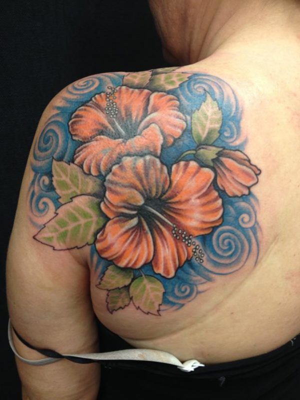 Colored Hibiscus Flower Tattoo
