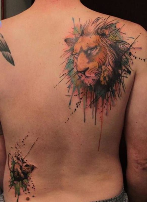 Colored Lion Shoulder Tattoo Design