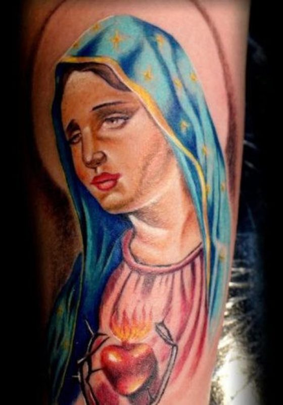 Colored Mary Designer Tattoo