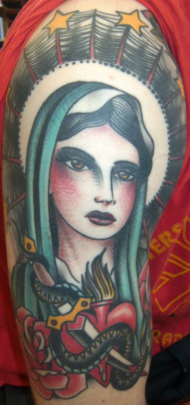 Colored Mary Shoulder Tattoo Design
