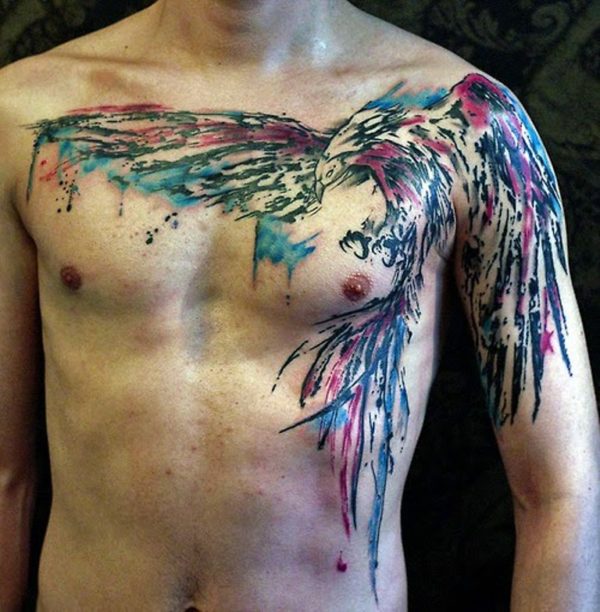 Colored Phoenix Left Shoulder Tattoo