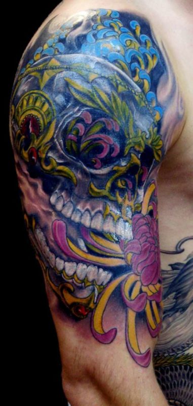 Colored Skull Cover Up Tattoo