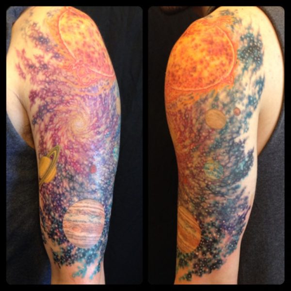 Colored Sun shoulder Tattoo