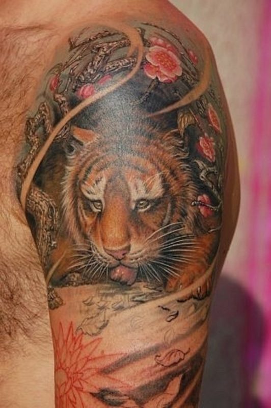 Colored Tiger Face Tattoo