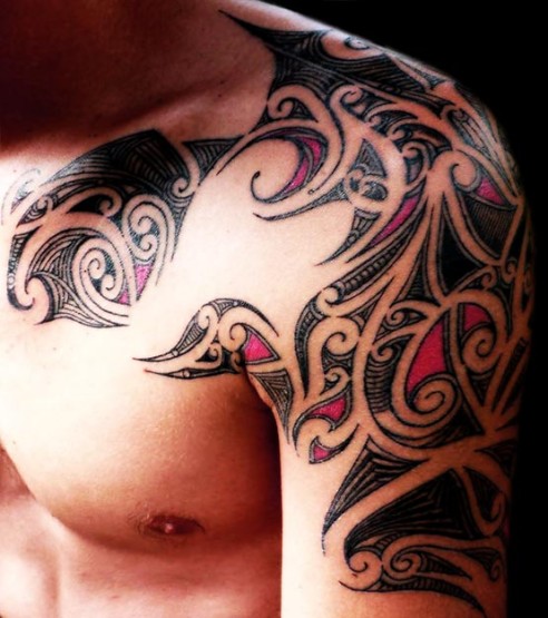 Colored Tribal Shoulder Tattoo