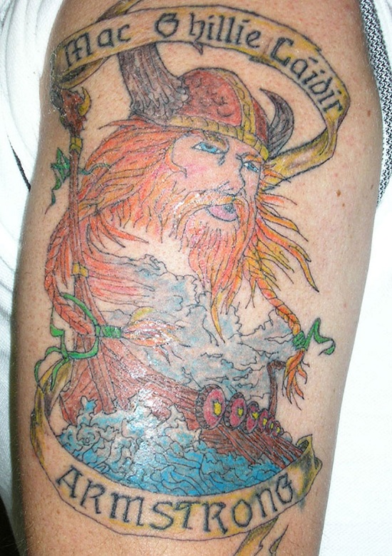 Colored Viking Tattoo On Left Shoulder