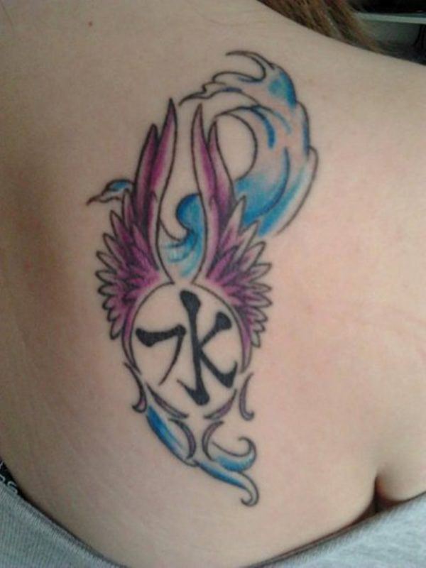 Colored Wings Tattoo On Shoulder Back