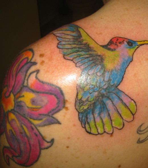 Colorful Birds Tattoo On Shoulder