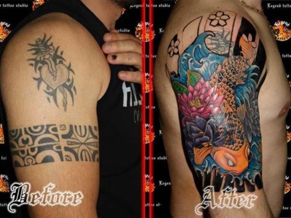 Colorful Cover Up Shoulder Tattoo Design