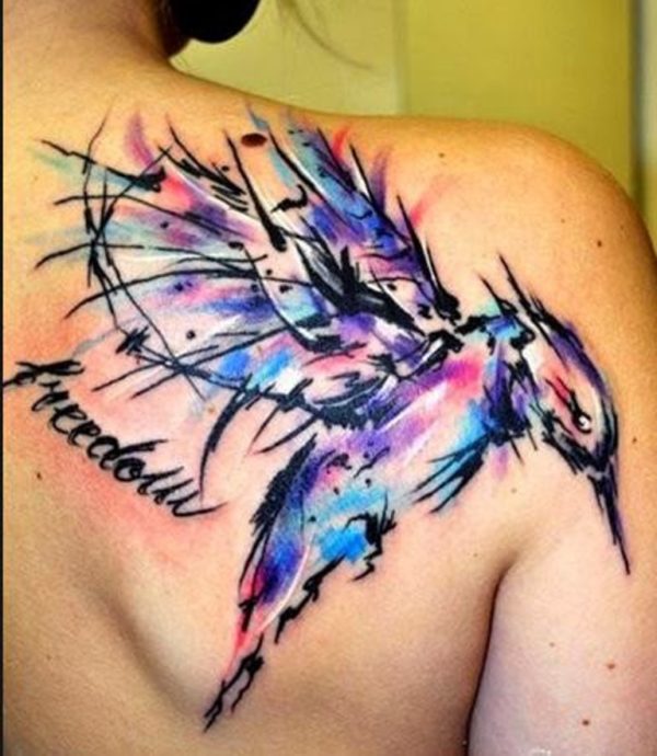 Colorful Crow Tattoo