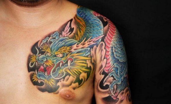 Colorful Dragon Shoulder Tattoo Design