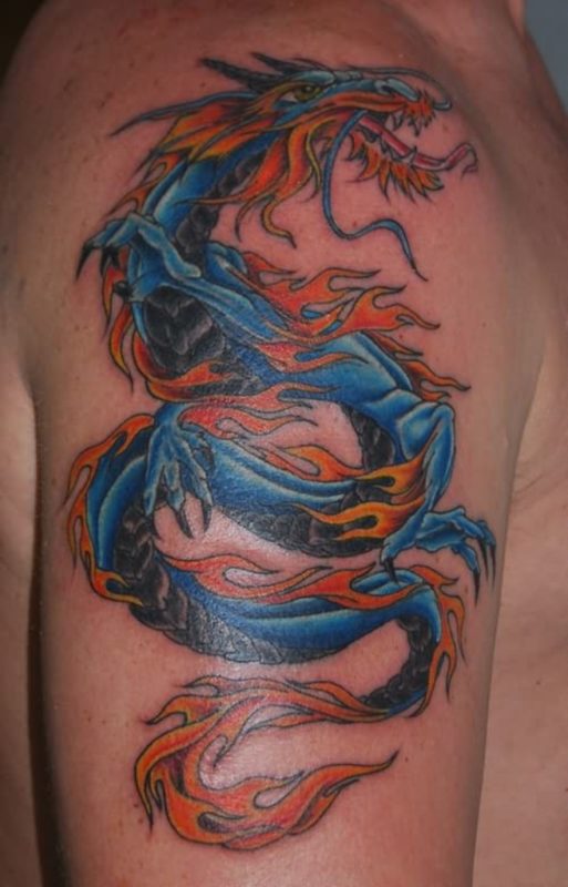 Colorful Dragon Shoulder Tattoo