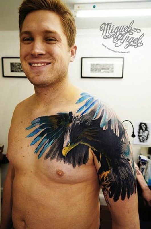 Colorful Eagle Tattoo Design On Left Shoulder