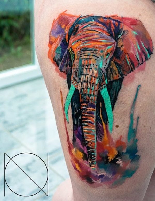 Colorful Elephant Tattoo