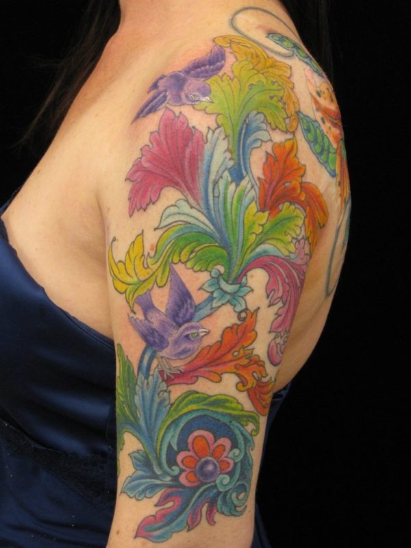 Colorful Flower Designer Tattoo For Women