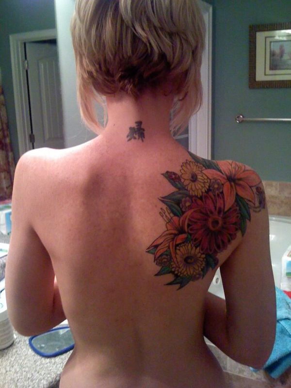 Colorful Flower Tattoo On Shoulder