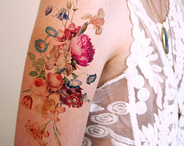 Colorful Flowers Vintage Tattoo
