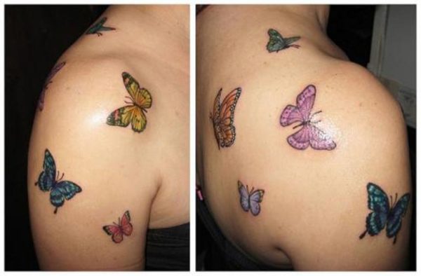 Colorful Flying Butterflies Tattoo