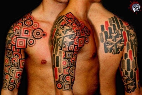 Colorful Geometric Shoulder Tattoo