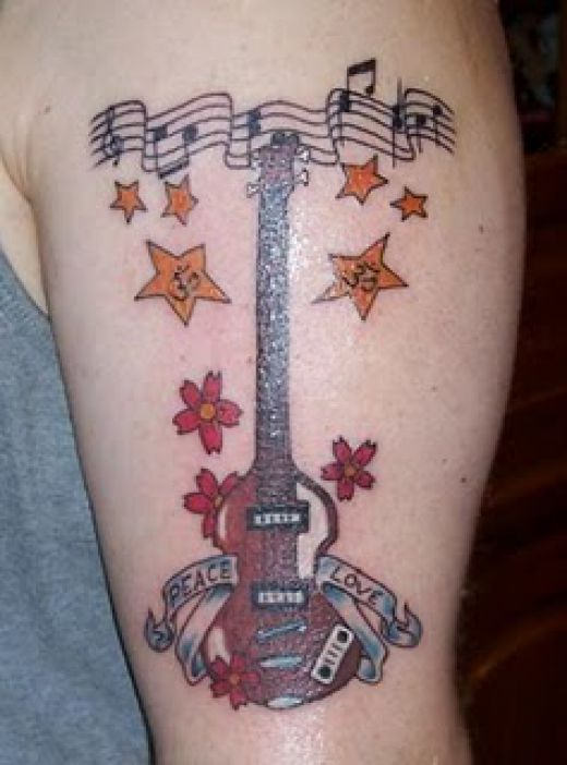 Colorful Guitar Music Tattoo.