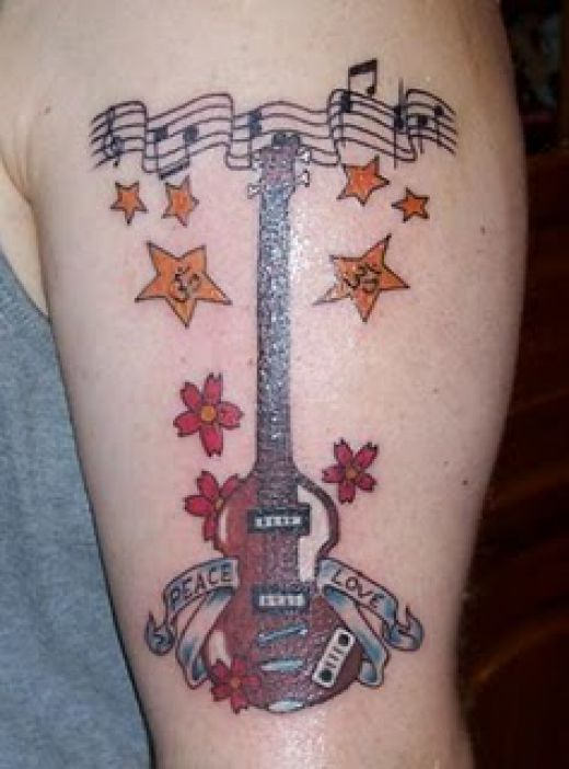 Colorful Guitar Music Tattoo