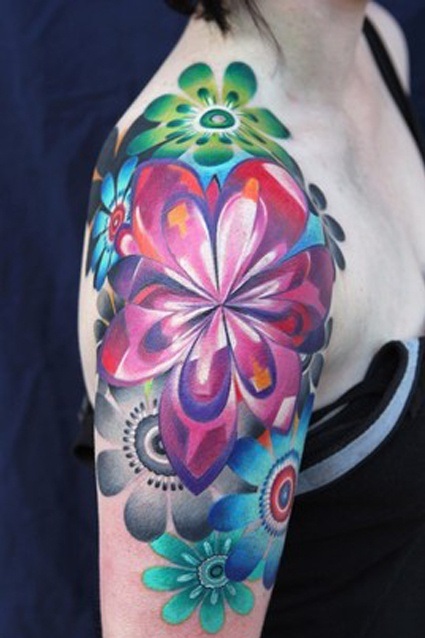 Colorful Half Sleeves Shoulder Tattoo