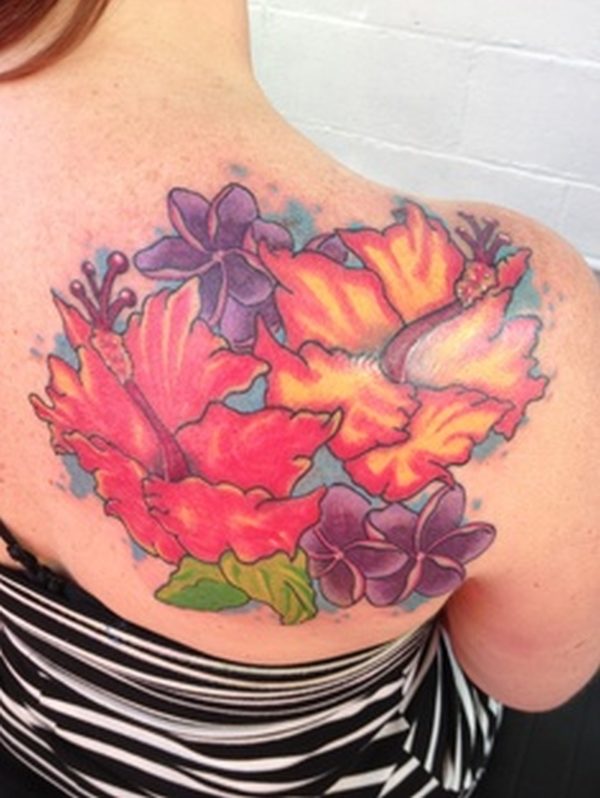 Colorful Hibiscus Flower Tattoo