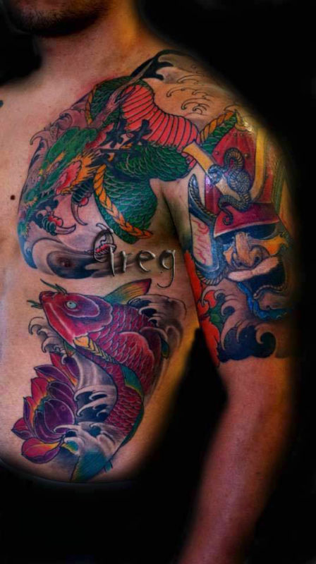 Colorful Japanese Shoulder Tattoo