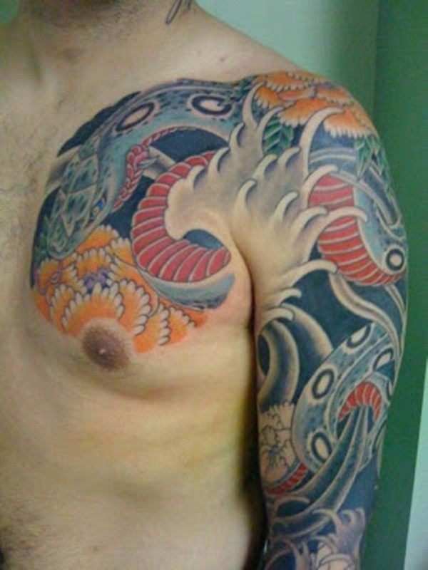 Colorful Japanese Shoulder Tattoo