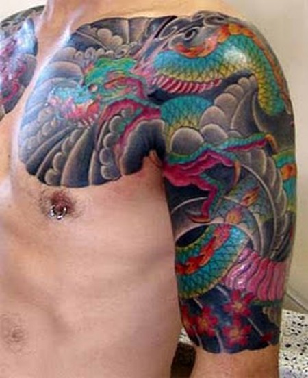 Colorful Knot Dragon Shoulder Tattoo-