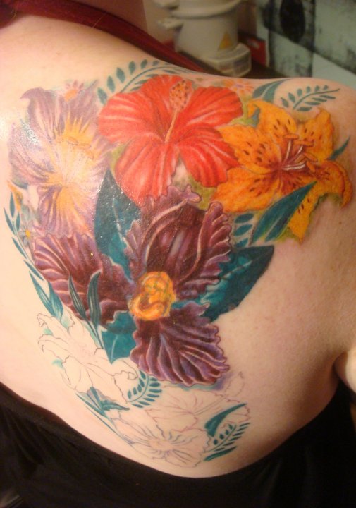 Colorful Lily Flower Shoulder Cover Tattoo-st65031