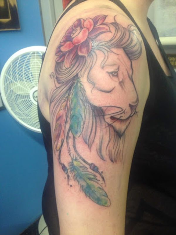 Colorful Lion Shoulder Tattoo